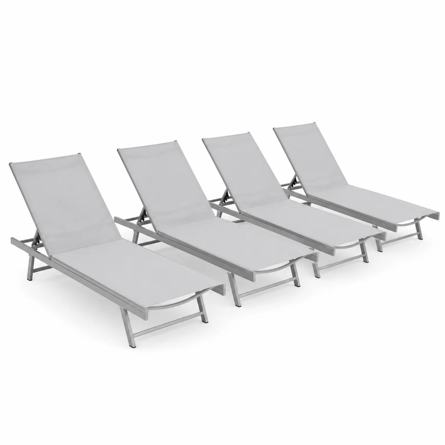 Ensemble de 4 Chaises Longues en Aluminium et Textilène Gris