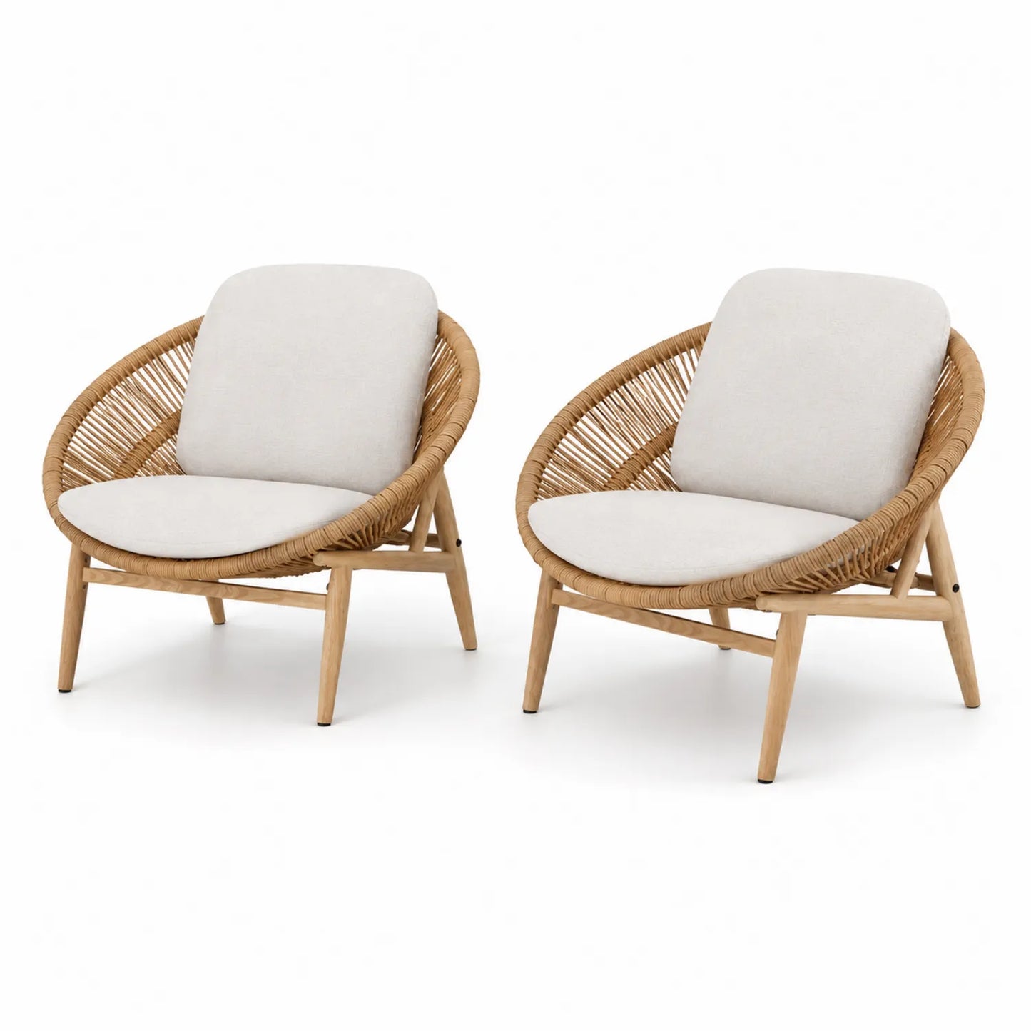 Ensemble de 2 chaises en rotin et bois avec coussins en polyester