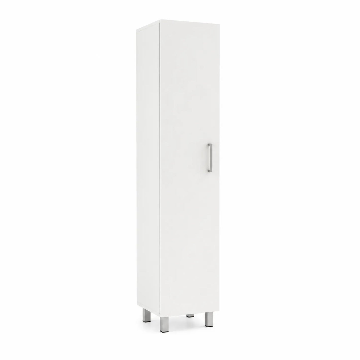 Hoher weißer MDF-Schrank mit Stahlbeinen 190x40x30 cm