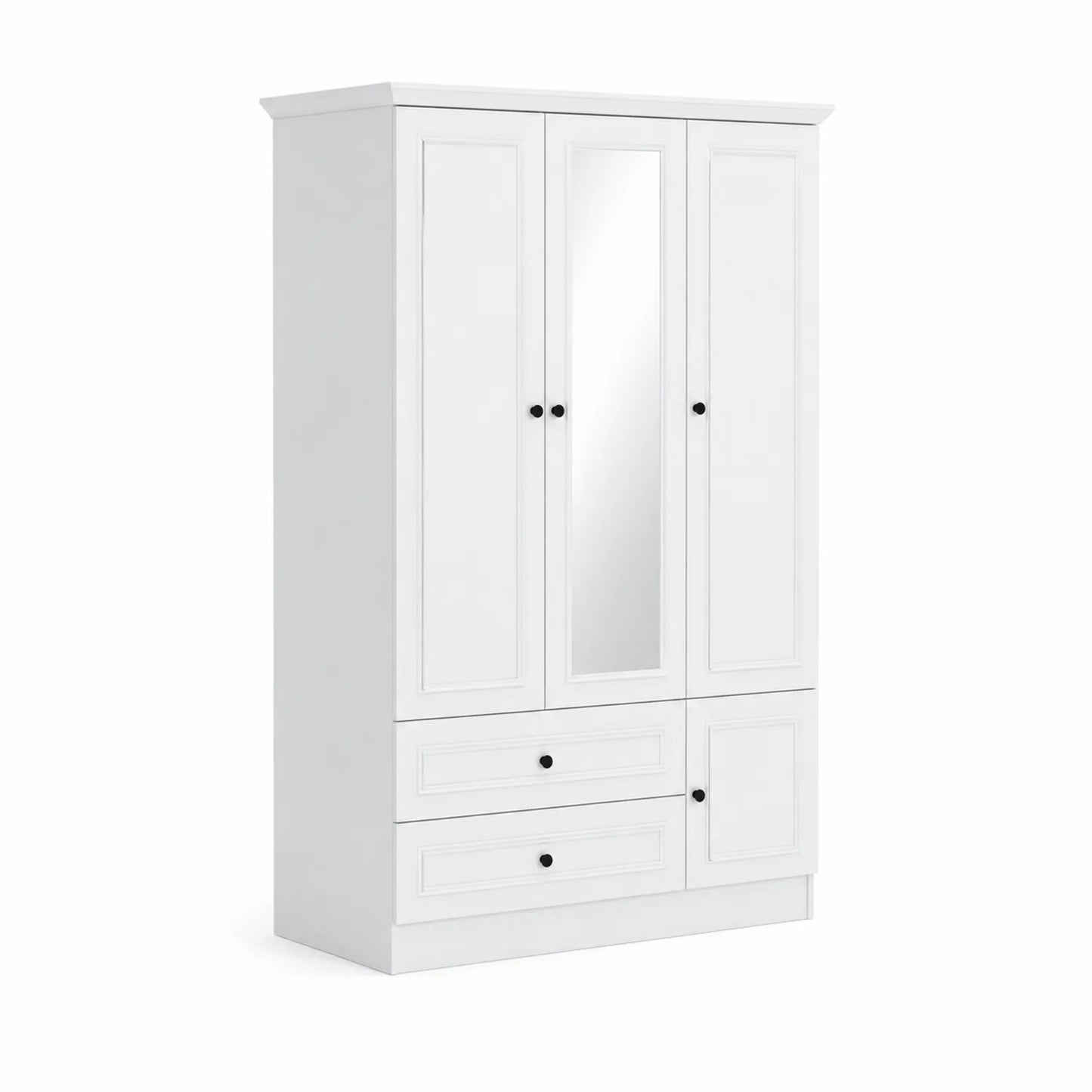 Armoire 3 portes avec miroir et 2 tiroirs en bois blanc