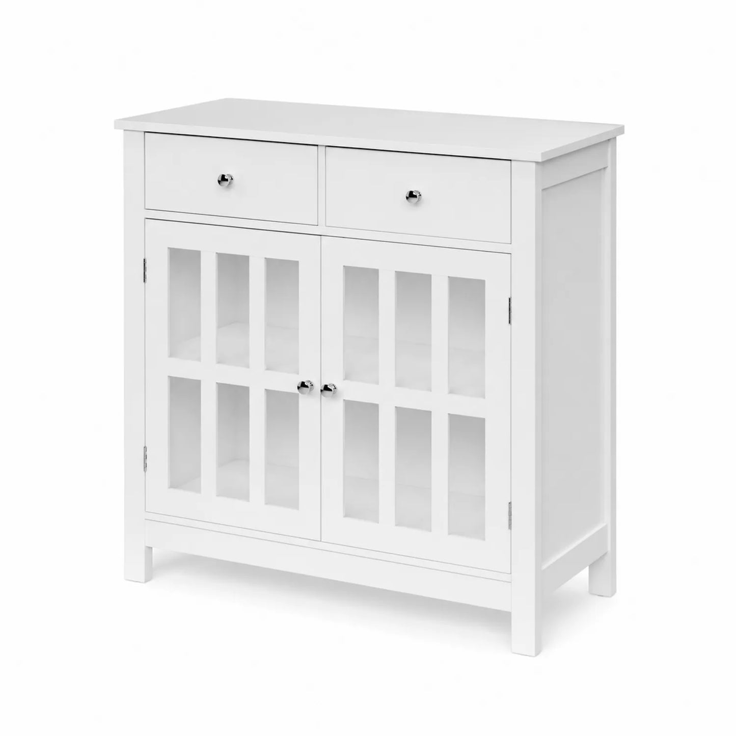 Buffet en MDF blanc avec tiroirs et portes en verre