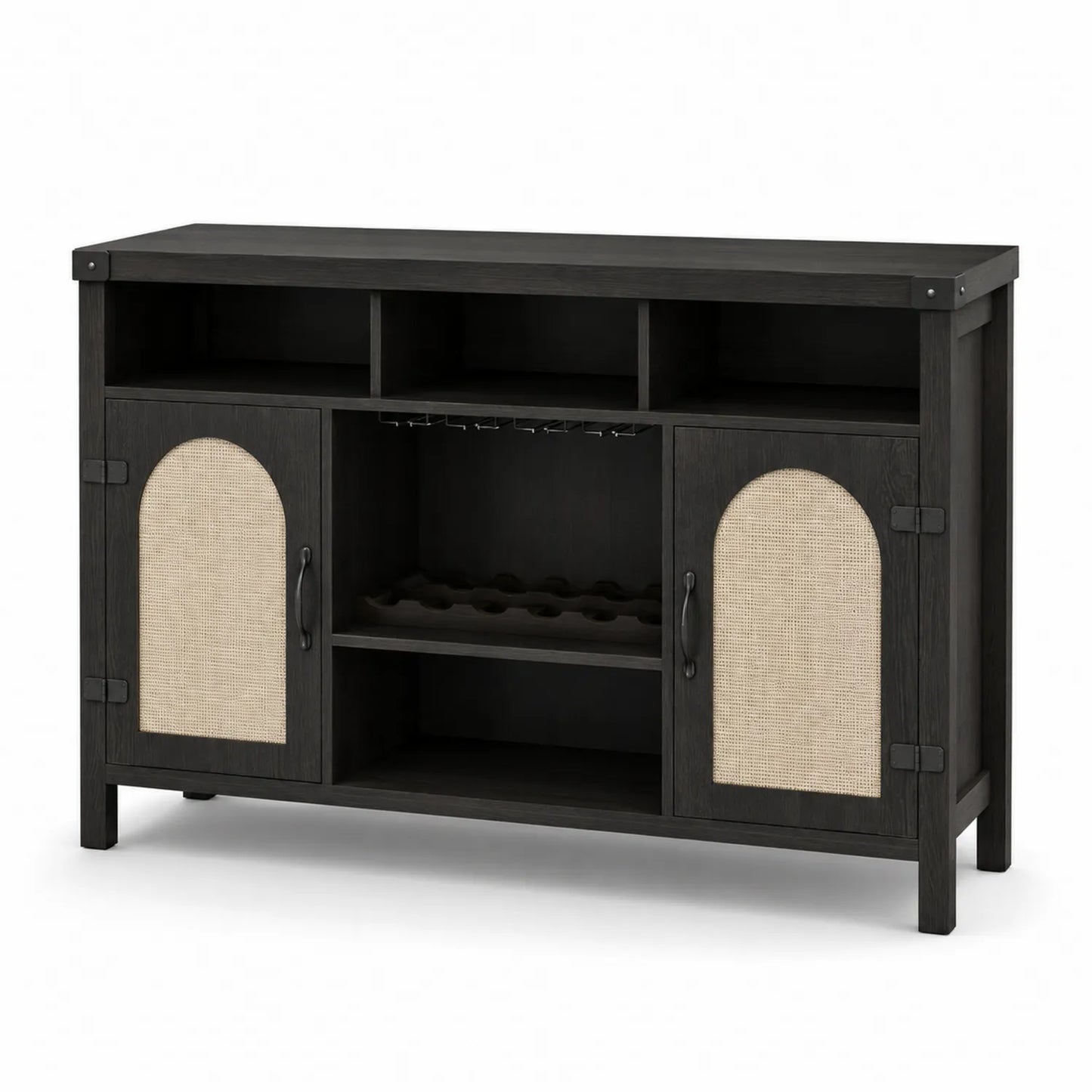 Buffet en bois noir avec portes en tissu