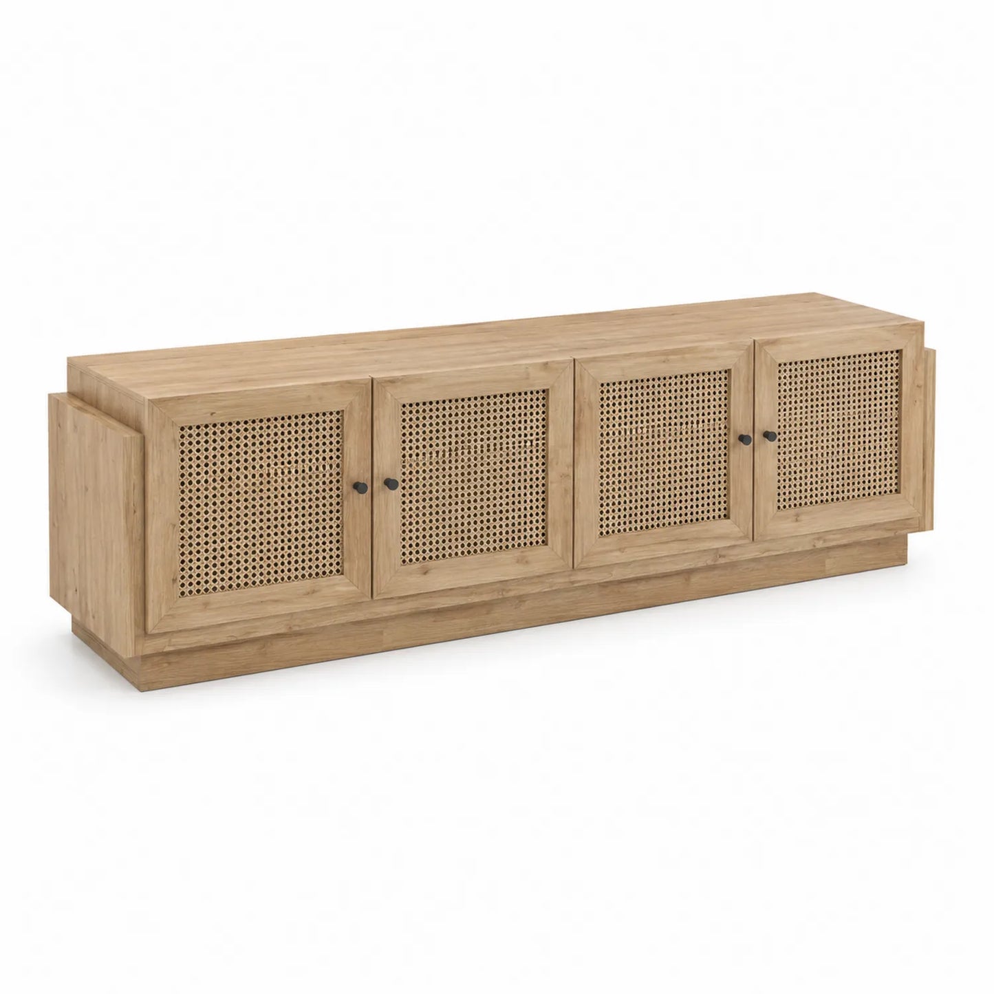 Meuble TV en bois et rotin 200x45x55 cm