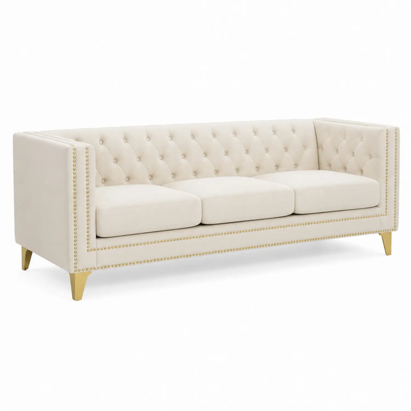 Canapé 3 places en tissu Beige avec pieds en métal