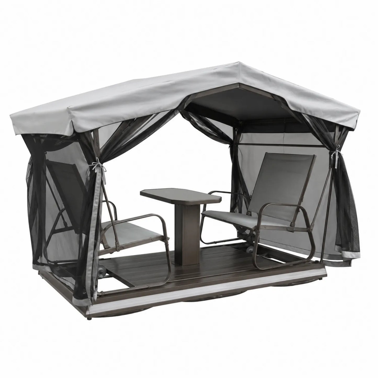 Balancelle en métal avec moustiquaire et table, 2 places, Gris