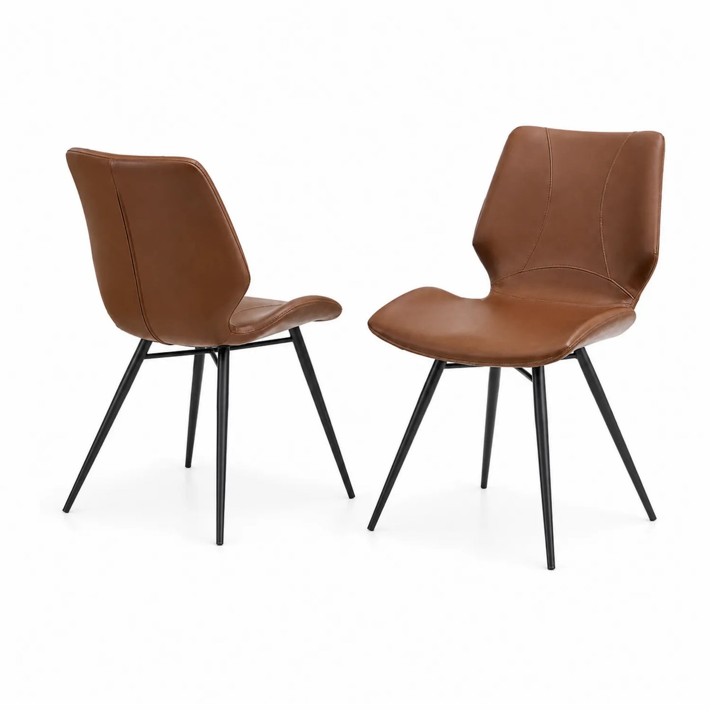 Chaises en cuir synthétique marron avec pieds en métal noir - Lot de 2