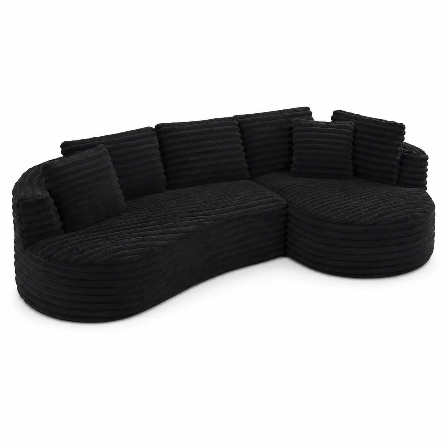 Canapé d'angle incurvé en tissu chenille noir