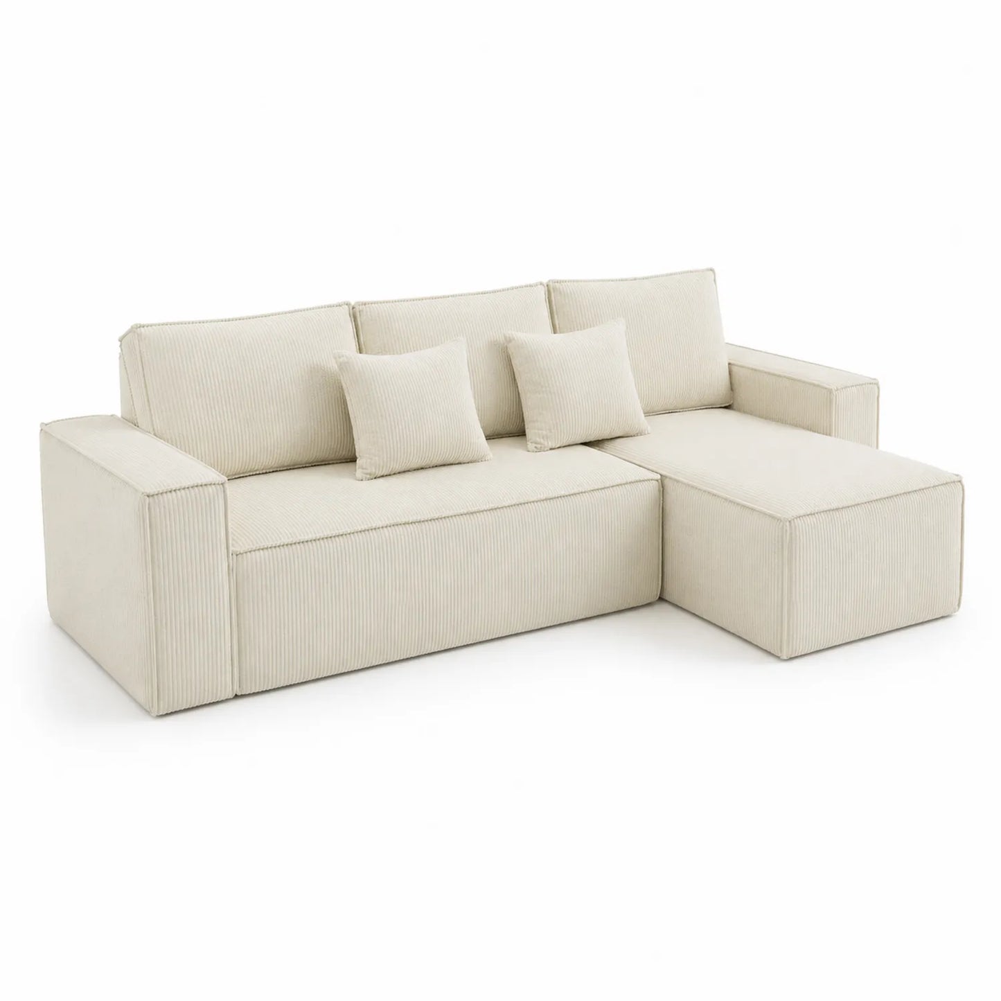 Canapé d'angle en velours côtelé beige avec méridienne