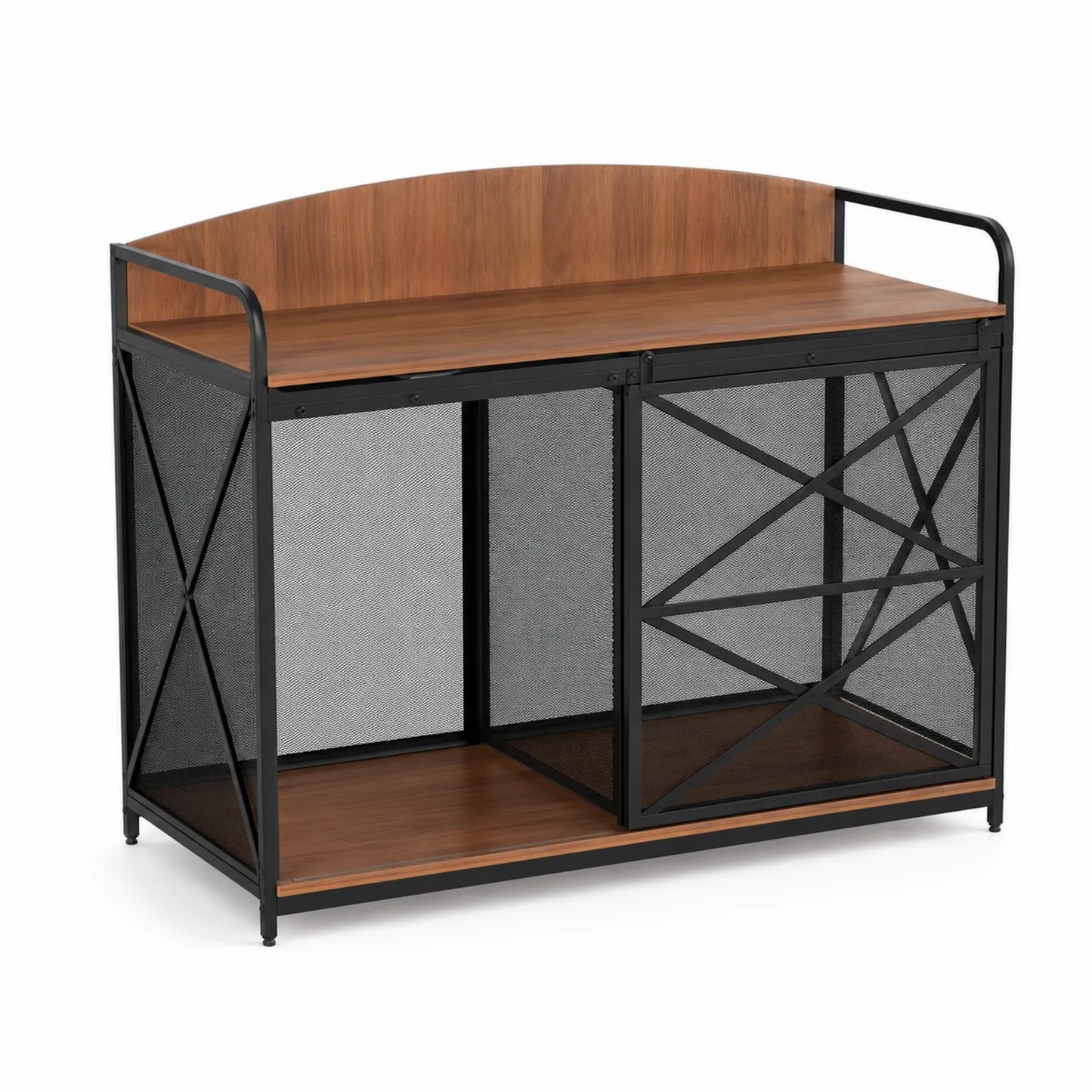 Buffet en métal et bois Marron/Noir avec maille 80x40x100 cm