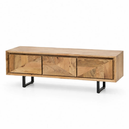 Meuble TV en bois de manguier avec pieds métalliques