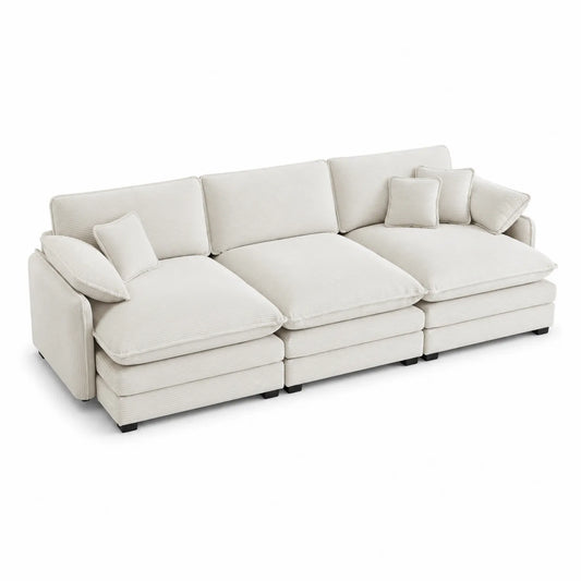 Canapé modulable en tissu côtelé crème