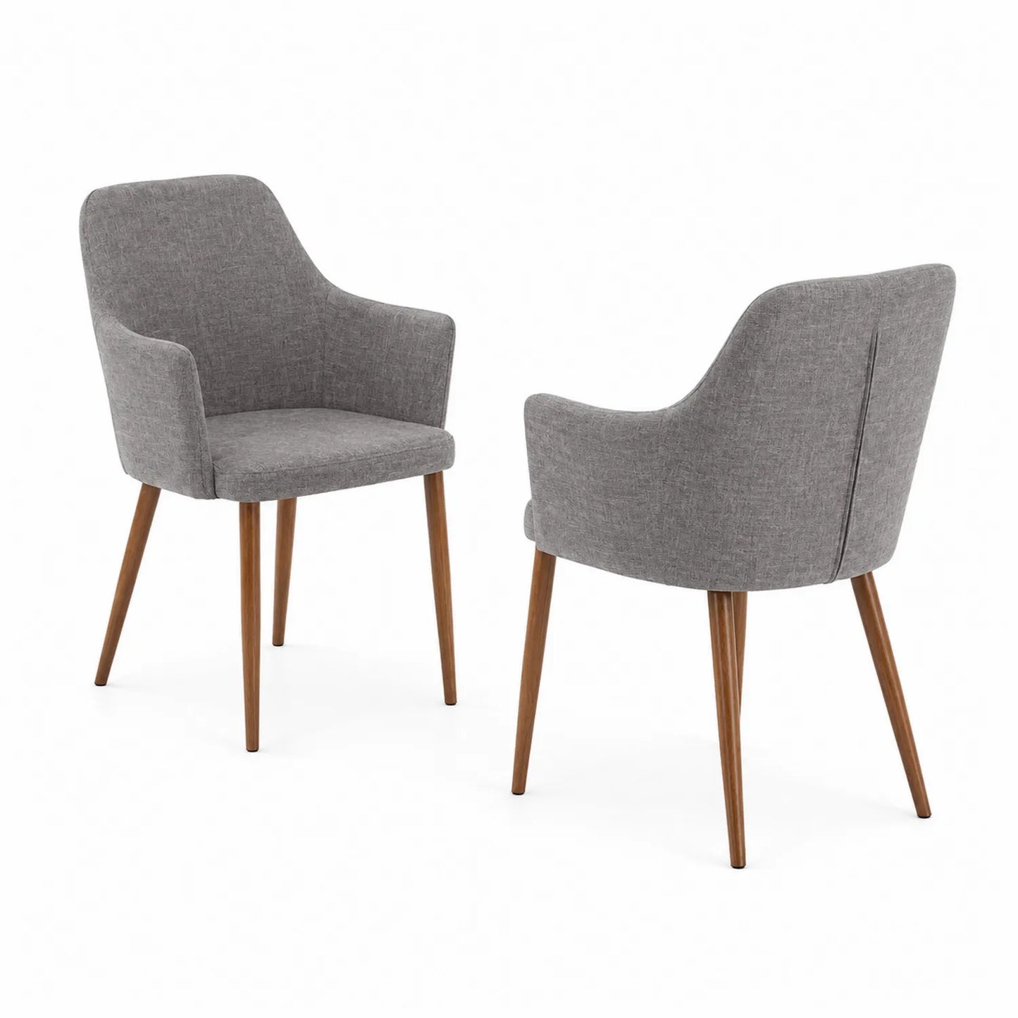 Chaises en tissu gris avec pieds en bois
