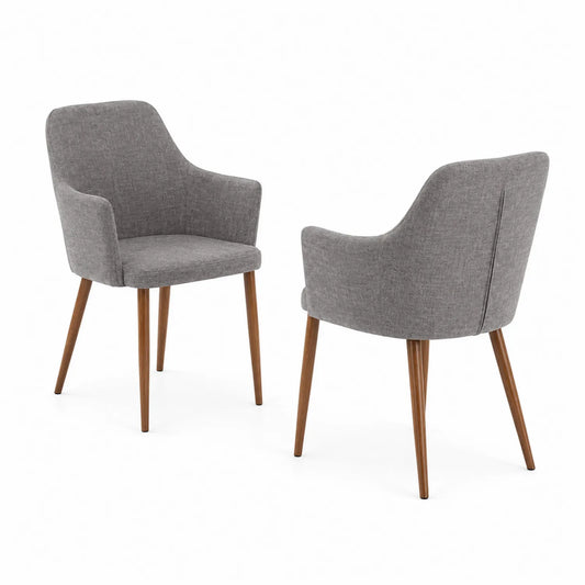 Chaises en tissu gris avec pieds en bois