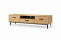 Particle Board TV Stand with Drawers and Open Shelf Black Steel Legs Length 120cm