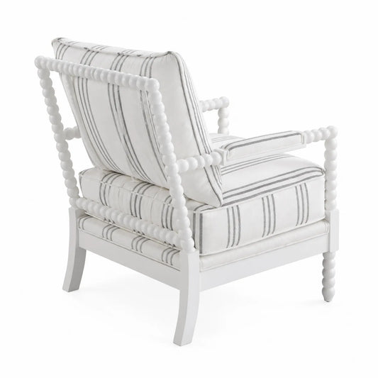 Fauteuil en bois avec coussins en coton rayé Blanc/Gris