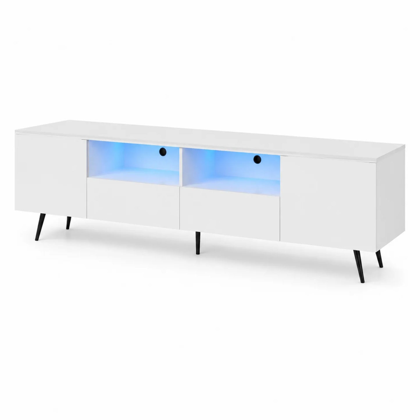 Meuble TV en bois avec pieds en métal et LED Blanc 160 cm