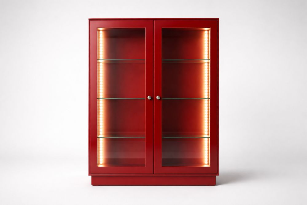 Glass Display Cabinet with LED Lights and Double Doors Red 150cm x 90cm x 40cm(L × W × H)