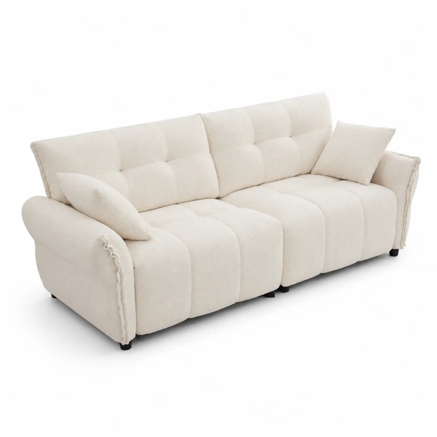 Canapé 3 places en bois et tissu polyester Crème