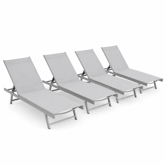 Ensemble de 4 Chaises Longues en Aluminium et Textilène Gris