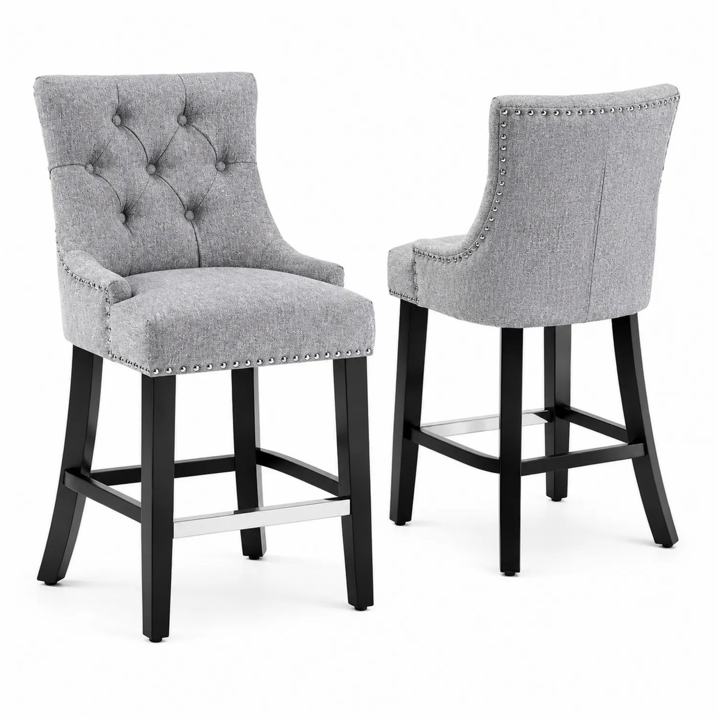 Barhocker aus Leinen und Massivholz, Grau