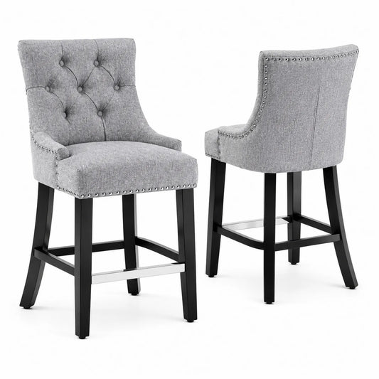 Barhocker aus Leinen und Massivholz, Grau