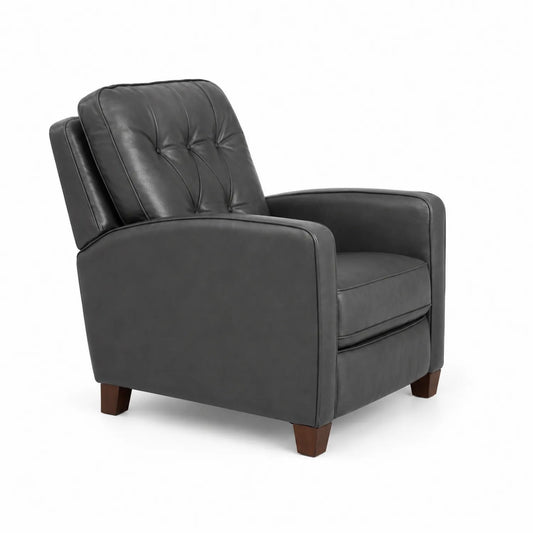 Fauteuil en cuir synthétique gris avec pieds en bois
