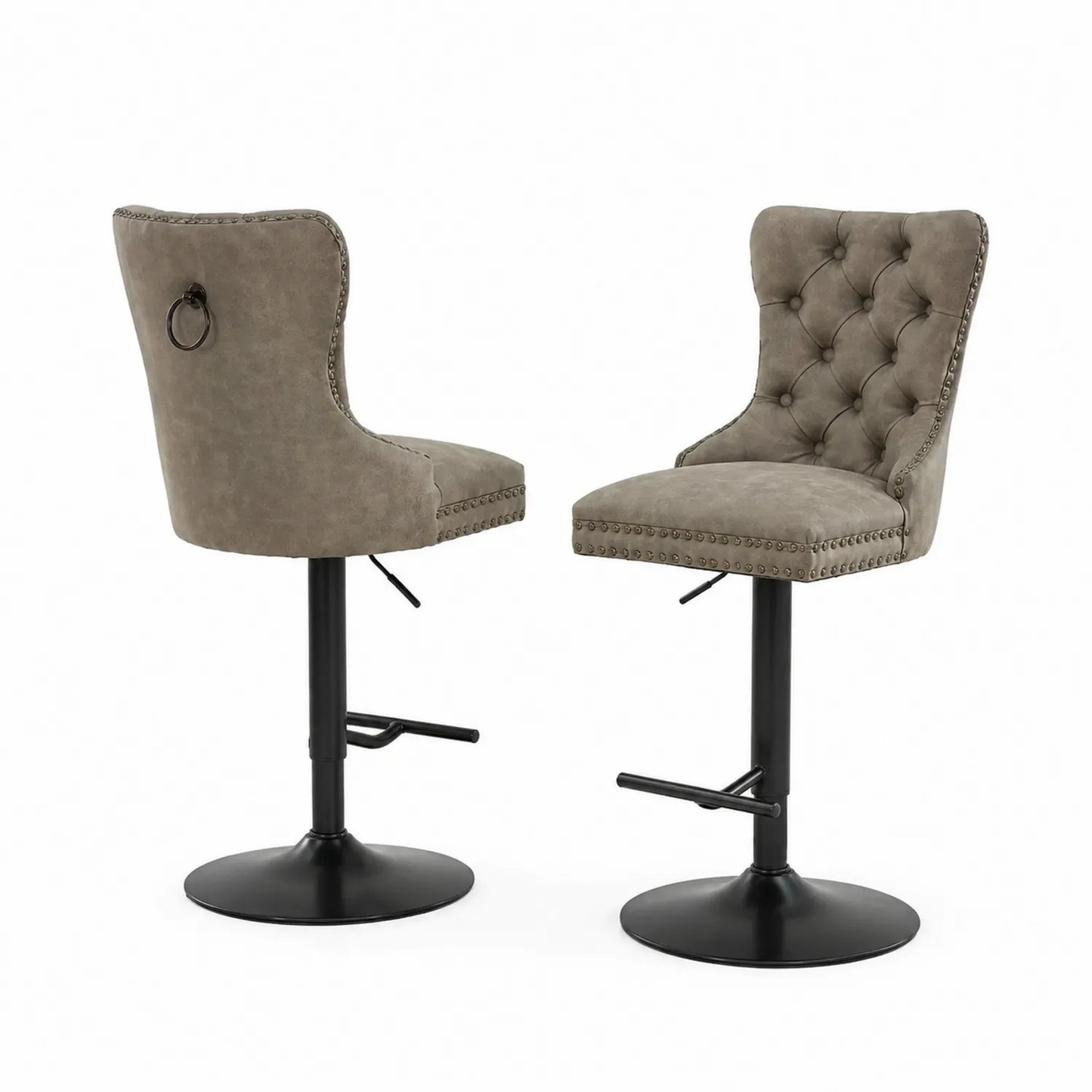 Tabouret de bar en microfibre Taupe avec base en métal noir