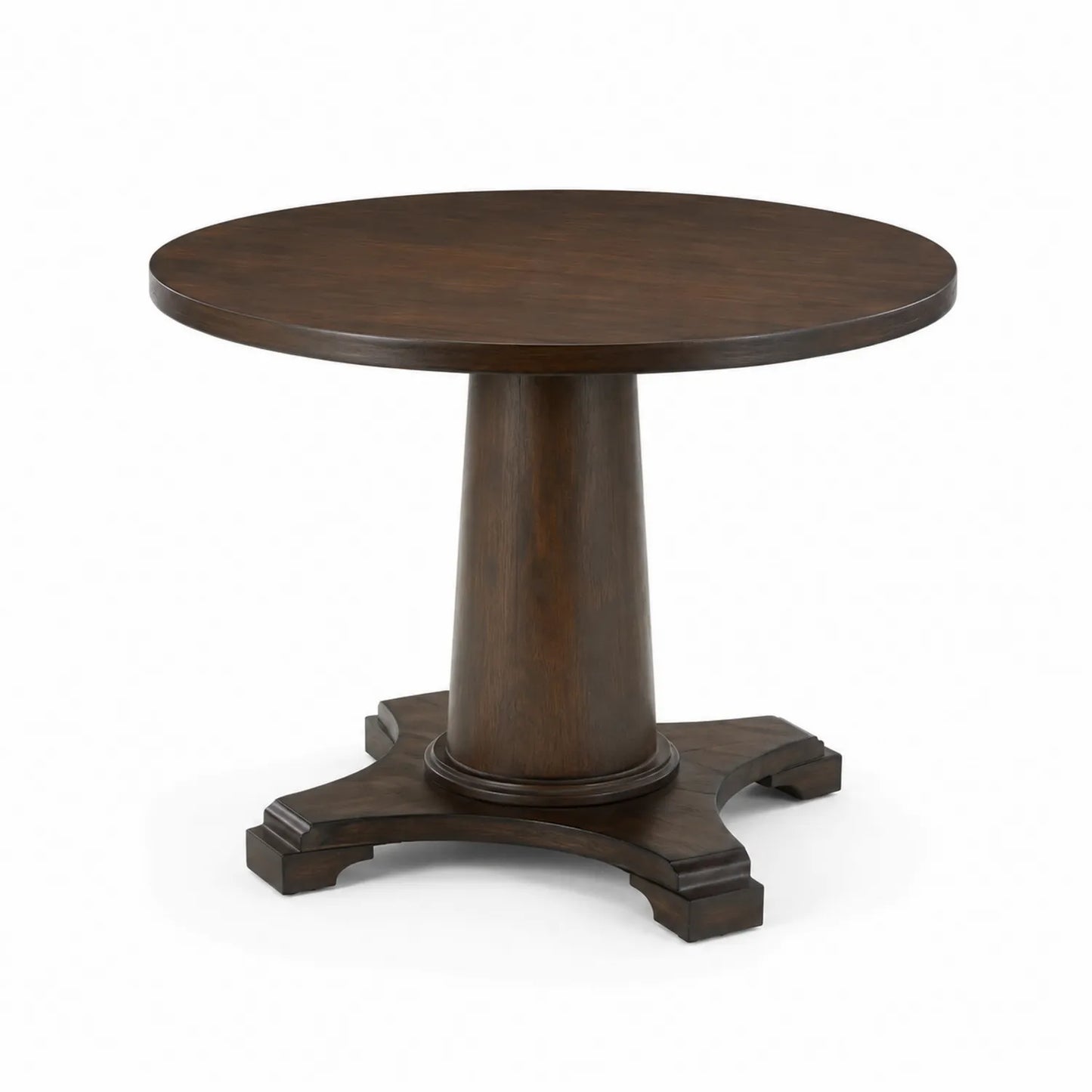 Table ronde en bois brun diamètre 100 cm hauteur 75 cm