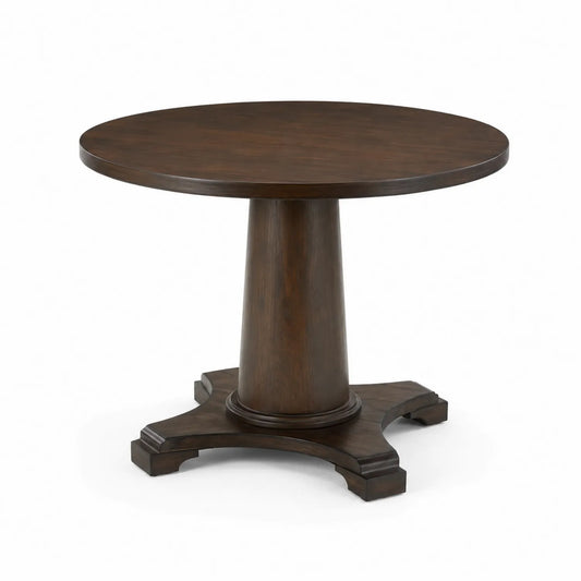 Table ronde en bois brun diamètre 100 cm hauteur 75 cm