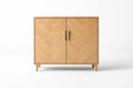 Two-Door Oak Veneer Storage Cabinet with Chevron Pattern 80cm Height