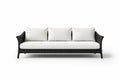 Three-Seater Wicker Long Sofa with Cushions Black White