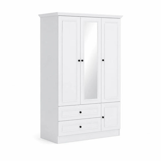 Armoire 3 portes avec miroir et 2 tiroirs en bois blanc
