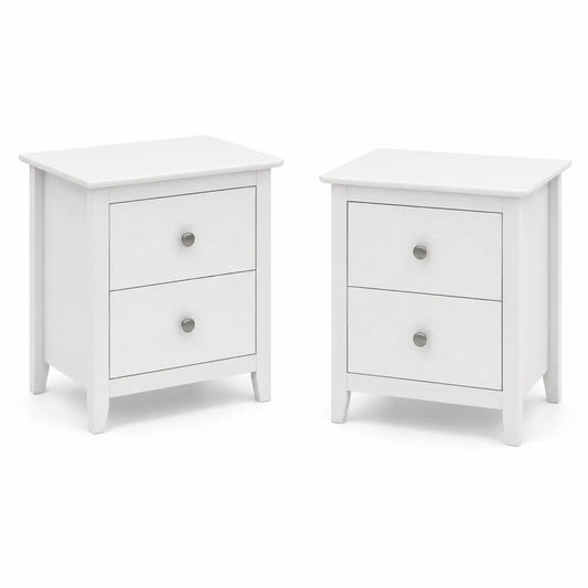Tables de chevet en bois blanc avec 2 tiroirs