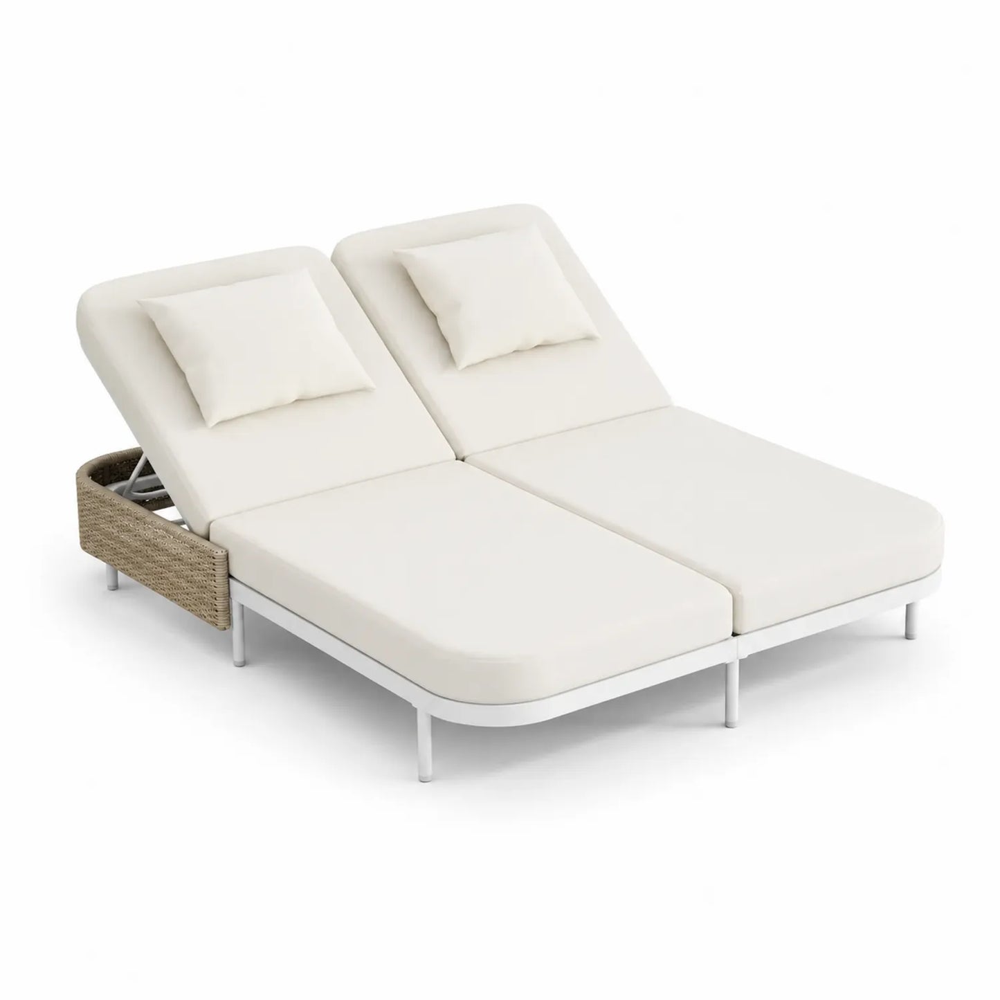 Lit de jour double en aluminium avec coussins crème