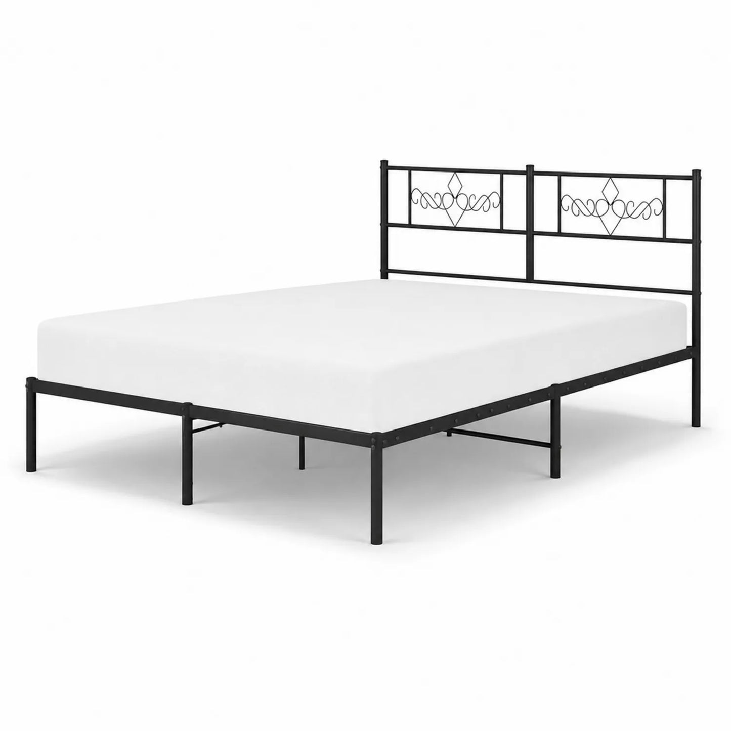 Lit en métal noir avec tête de lit décorative 200x140 cm