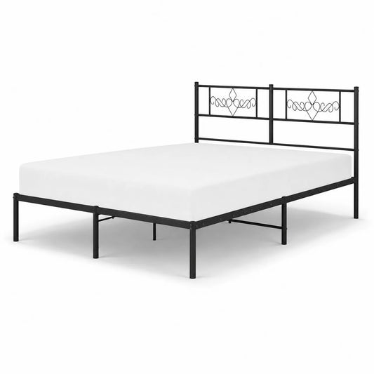 Lit en métal noir avec tête de lit décorative 200x140 cm