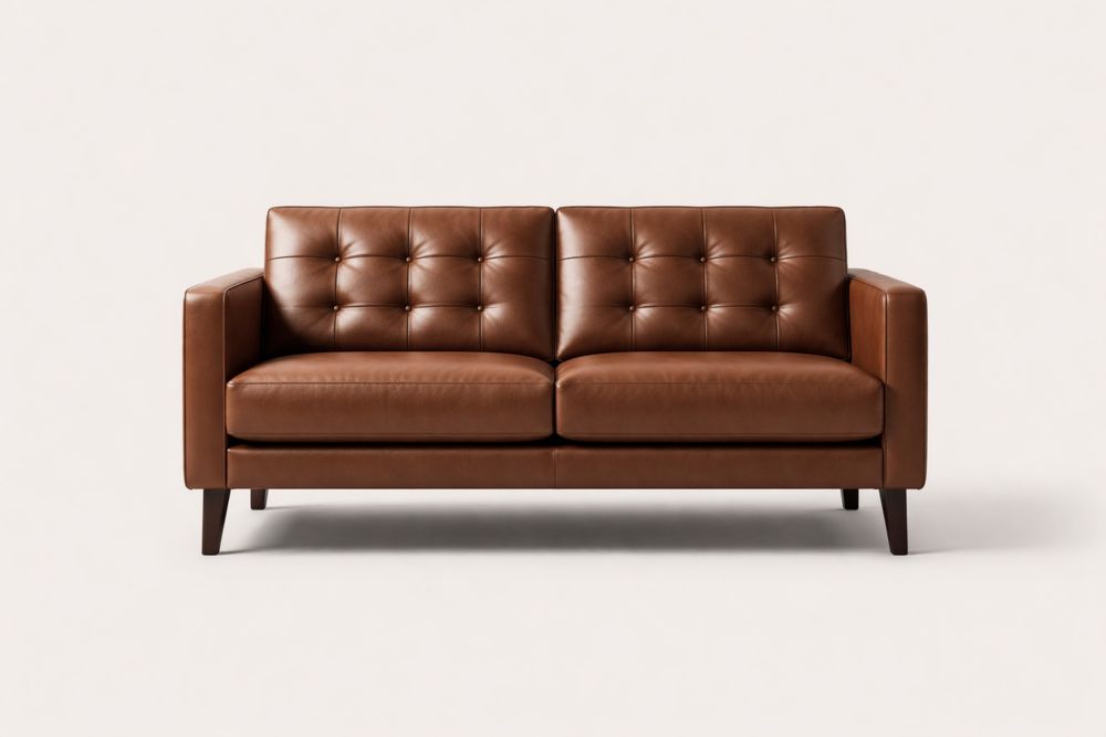 Brown Leather Loveseat Sofa 2-Seater