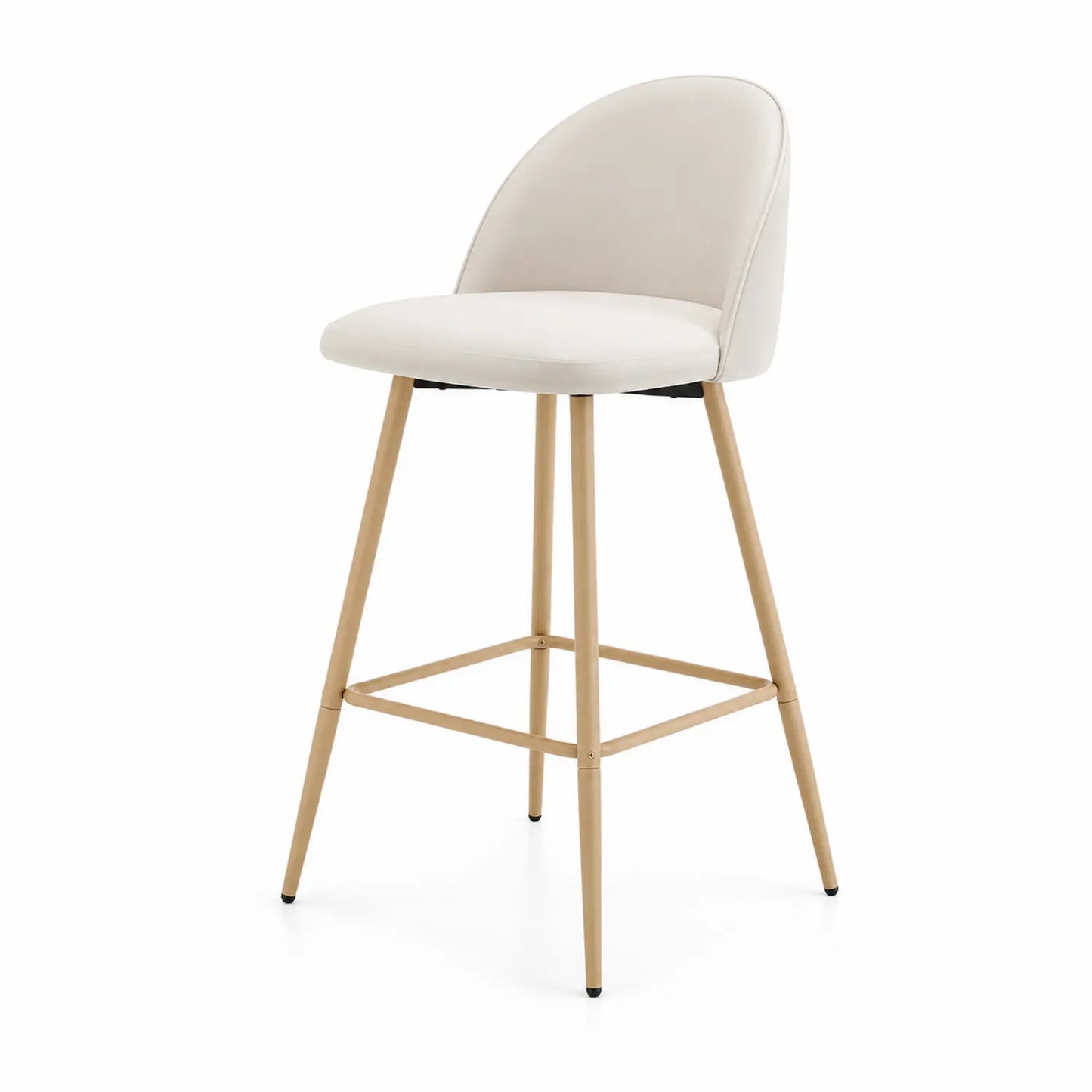 Tabouret de bar en tissu beige avec pieds en métal, hauteur 105 cm