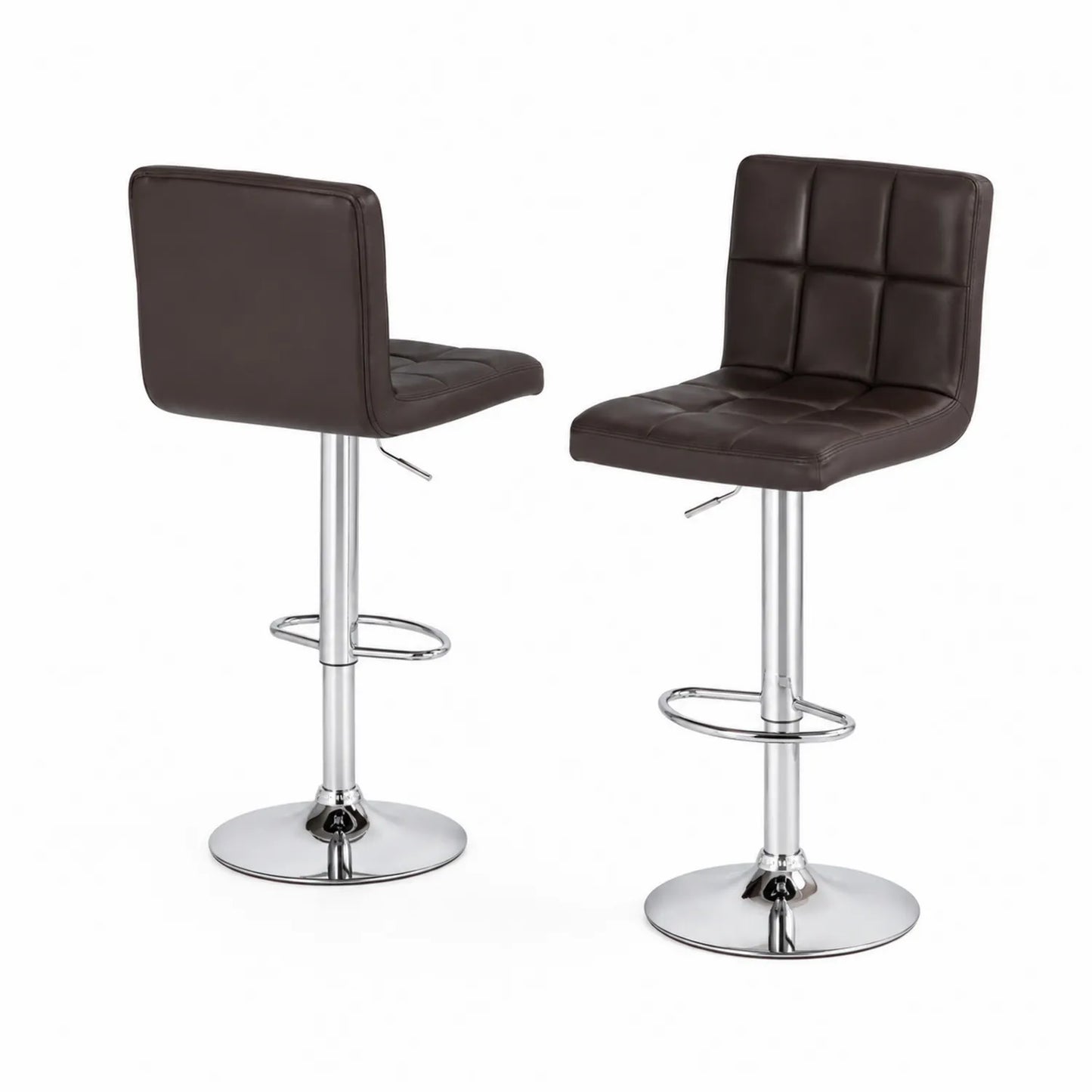 Lot de 2 tabourets de bar en similicuir brun avec pied en métal chromé
