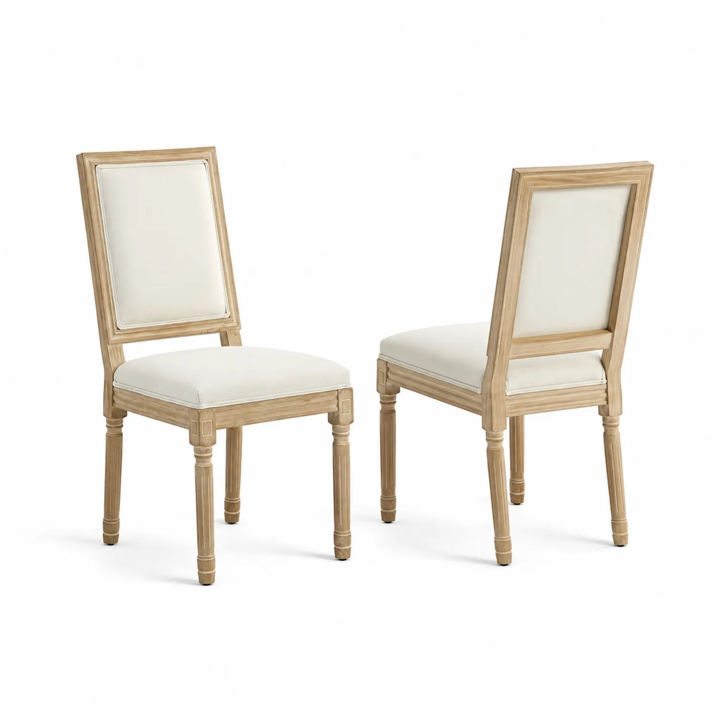 Chaises de salle à manger en bois et tissu blanc, lot de 2