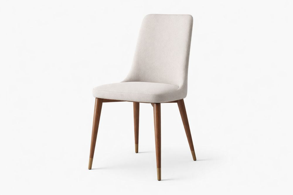 Polyester Upholstered Dining Chair with Solid Wood Legs Beige