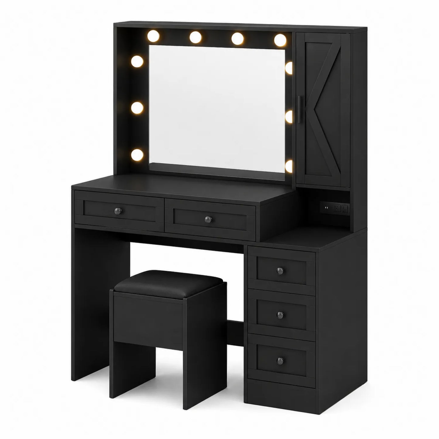 Coiffeuse en Bois MDF avec Miroir LED et Tabouret Noir