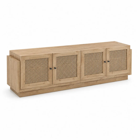 Meuble TV en bois et rotin 200x45x55 cm