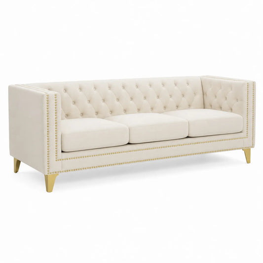 Canapé 3 places en tissu Beige avec pieds en métal