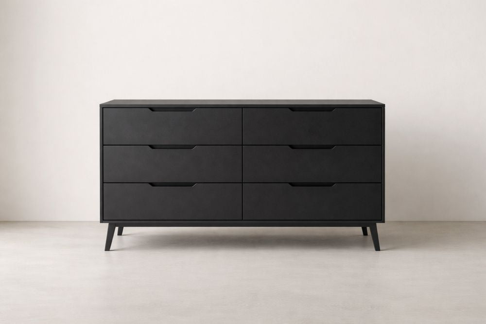 Black Wood 6-Drawer Dresser Chest