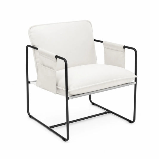 Fauteuil en métal avec coussins en tissu Blanc