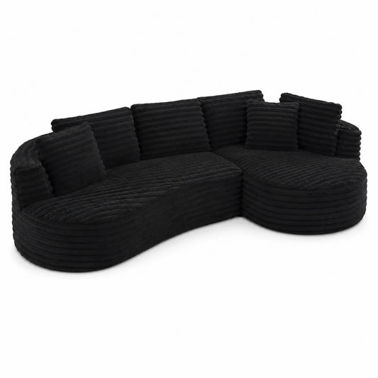 Canapé d'angle incurvé en tissu chenille noir