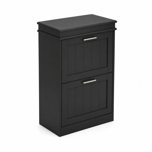 Schuhschrank, 2 Schubladen, aus Holz, Schwarz