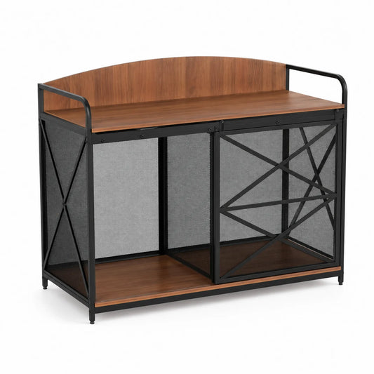 Buffet en métal et bois Marron/Noir avec maille 80x40x100 cm