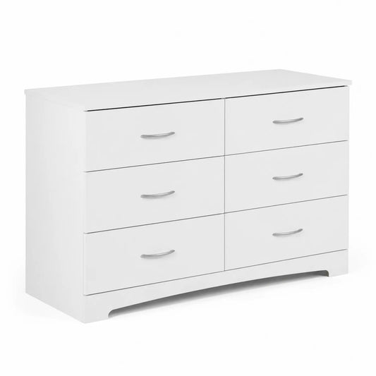 Commode en bois 6 tiroirs Blanc avec poignées métalliques